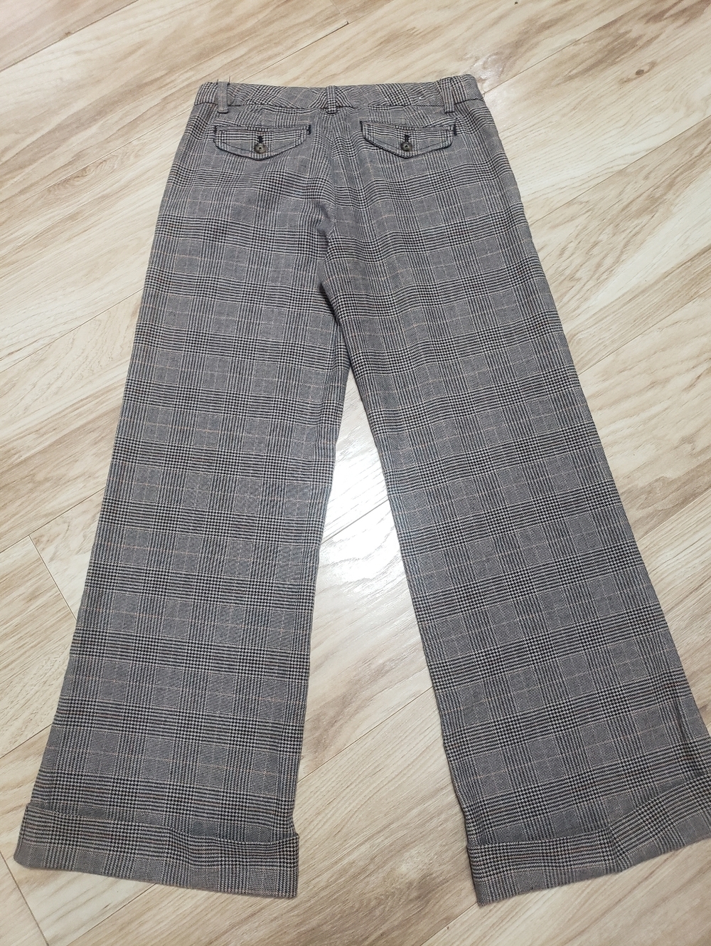 Gap Wide Leg Glen Plaid Pattern Classic Cuff Hem Career Office Trouser Relaxed 4 - Picture 2 of 4